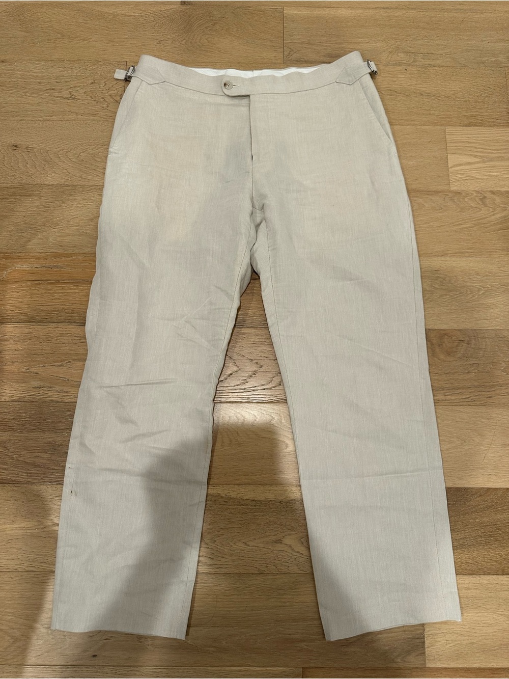 Suitsupply Mens 32 Cream Linen Cotton Side Adjuster Trousers Dress Pants Brescia